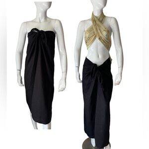 linen dress skirt Black Strapless knot tie
